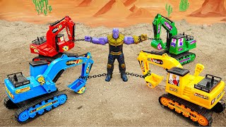 Máy xúc, xe ô tô cảnh sát, xe cứu thương đoàn kết chống lại Thanos | Bé cá ô tô đồ chơi