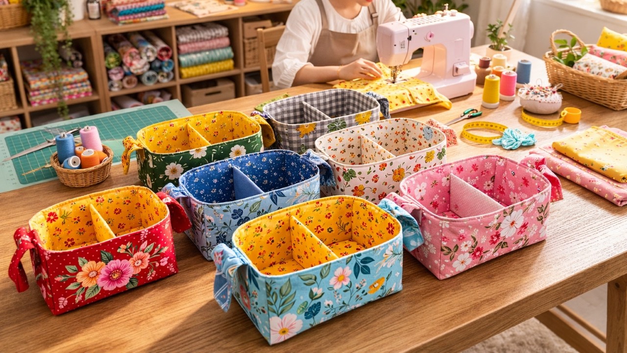 Простые и быстрые идеи для пошива маленьких тканевых корзинок за 15 минут 💟 Идеи для шитья подарк...