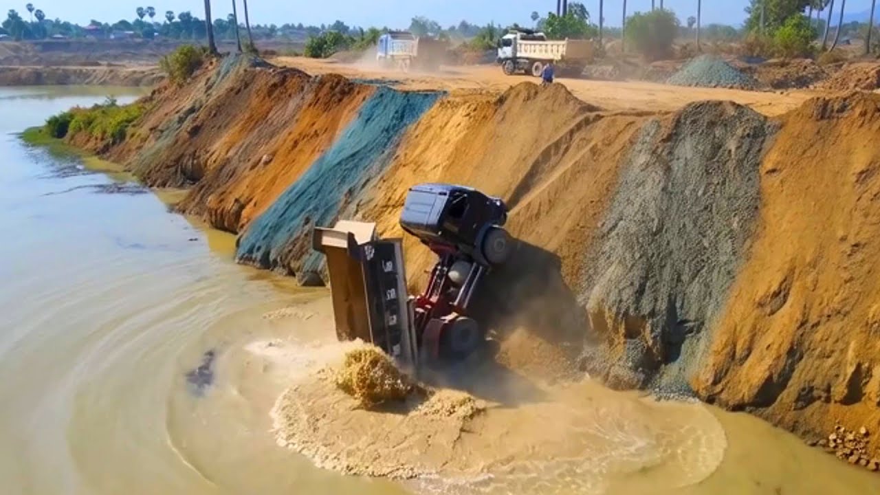 Earth-Filling Machines at Work: Creating a Beautiful New Pond from ...