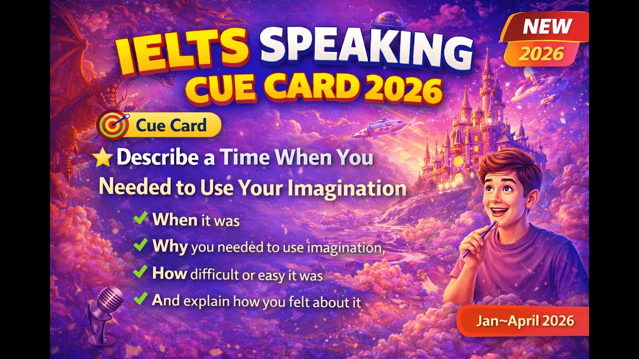 Describe time when you needed to use your imagination Cue Card Jan-April 2026 with easy ideas #ielts