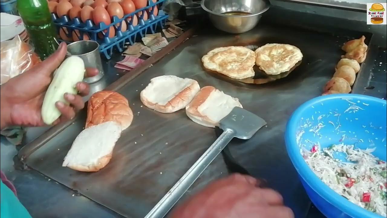 Burger Making This Man Selling Egg Burger Egg Anda Bun Kabab at