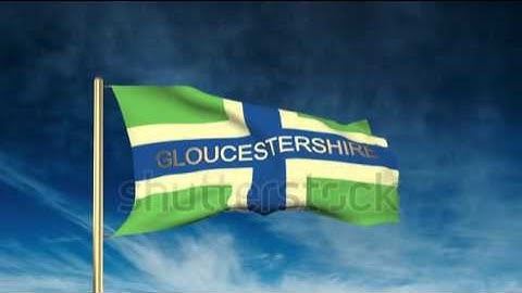 Gloucestershire flag slider style with title. Waving in the wind with cloud background animation