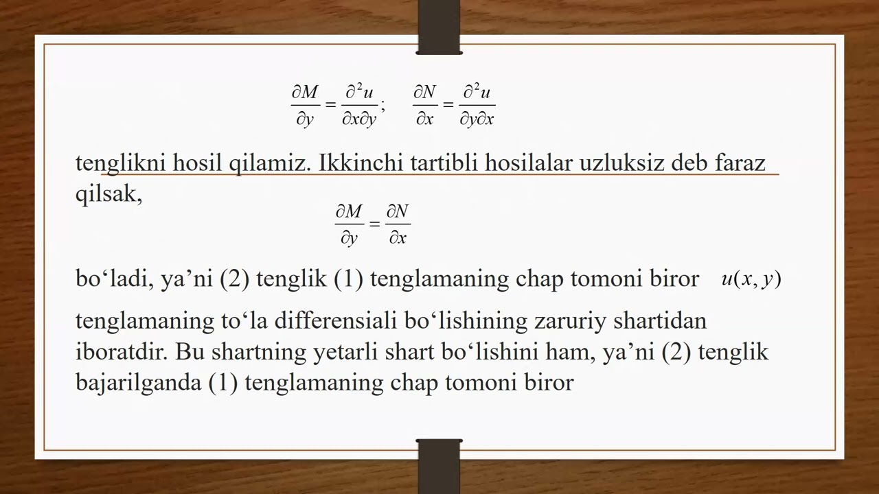 4 mavzu To‘la differensial tenglamalar va unga keladigan tenglamalar