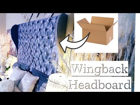 DIY NO SEW JEWELED HEADBOARD| WING BACK HEADBOARD| BEDROOM WALL DECOR IDEAS ON A BUDGET!