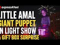 Little Amal Giant Puppet in Light Show | Fireworks &amp; Gift Box Surprise