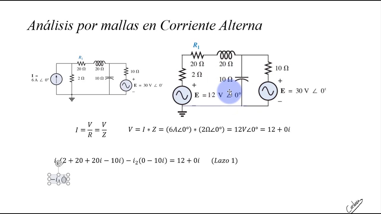 Análisis por mallas en Corriente Alterna (Matrices y Determinantes con