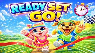 Ready Set Go Race! 🐱🐶 Kitty & Labby Backyard Run | Kids Sports & Exercise Song