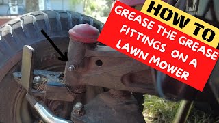 How to use a grease gun on the grease fittings of a 42 inch riding lawn mower