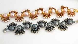TheHeartBeading: Beaded Bracelet with Pearls, Crystals and Superduos Tutorial (no sound)
