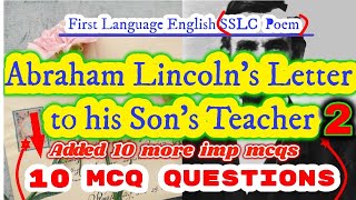 Abraham Lincoln's Letter MCQ QUESTIONS Class 10 SSLC English First Language (Part 2)