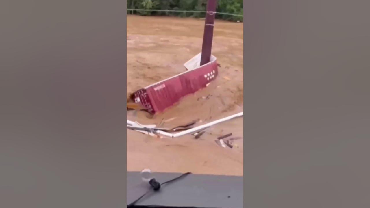 Shipping container MANGLED by hurricane flooding