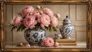 Elegant Pink Peonies & Blue White Porcelain 🌸 Luxury Classic 4K TV Art | Serenia Gallery screenshot 4