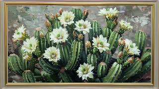 Cactus White Blooms | Soft Piano Music | TV  Wallpaper Background | Vintage Framed Art for TV Decor screenshot 5