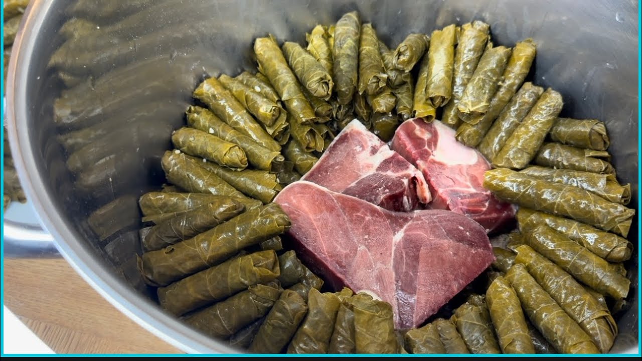 اطيب فطور رمضاني ورق العنب باللحمة مع اطيب صينية كنافة بالقشطة تحلاية 