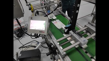 Date Coder RNJet H1+ integrated into friction feeder | Printing GS1 Data Matrix on Pharma boxes
