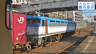 鹿児島本線 貨物列車 (EF81-455牽引) 鹿児島中央駅入線～発車