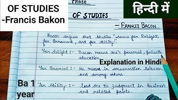 OF STUDIES 📖|| Of Studies by Francis Bacon Explanation in Hindi || Ba/Bsc/Bcom|| English stories||