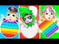 Funny Stories for Kids About Emojis! Baby John Plays Pop It Challenge with Colorful Pop It Playhouse