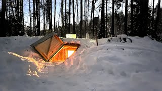 Winter Wonderland: DUGOUT - The Most Hidden Underground House. Cooked Bone Marrow on the stove.