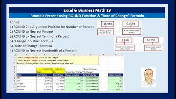 Excel & Business Math 19: Round a Percent using ROUND Function & Rate of Change Formula