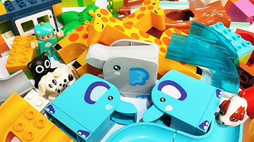 Satisfying Building Blocks ASMR Marble Run Three Elephant Seesaw, two giraffe & slide bridge course
