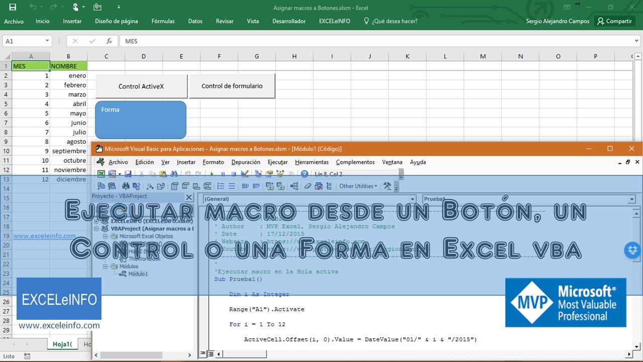 Ejecutar macro desde un Botón, un Control o una Forma en Excel vba - YouTube