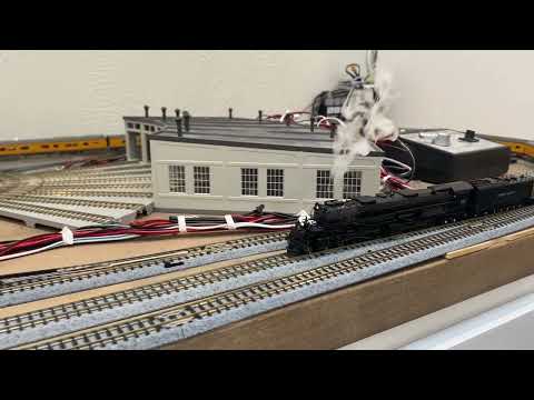 Broadway Limited N Scale Big Boy UP Paragon 4 running tight radius office layout