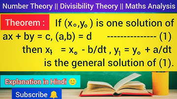 If (x°,y°) is one Solution of ax+by=c ,(a,b)=d then x1=x°-b/dt , y1=y°+a/dt is the general solution.