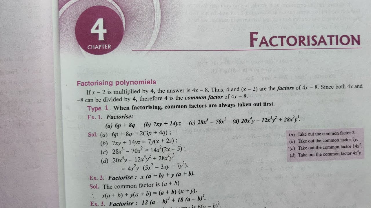 FACTORIZATION CHAPTER 4 EXERCISE 4 B CLASS 9 ICSE - YouTube