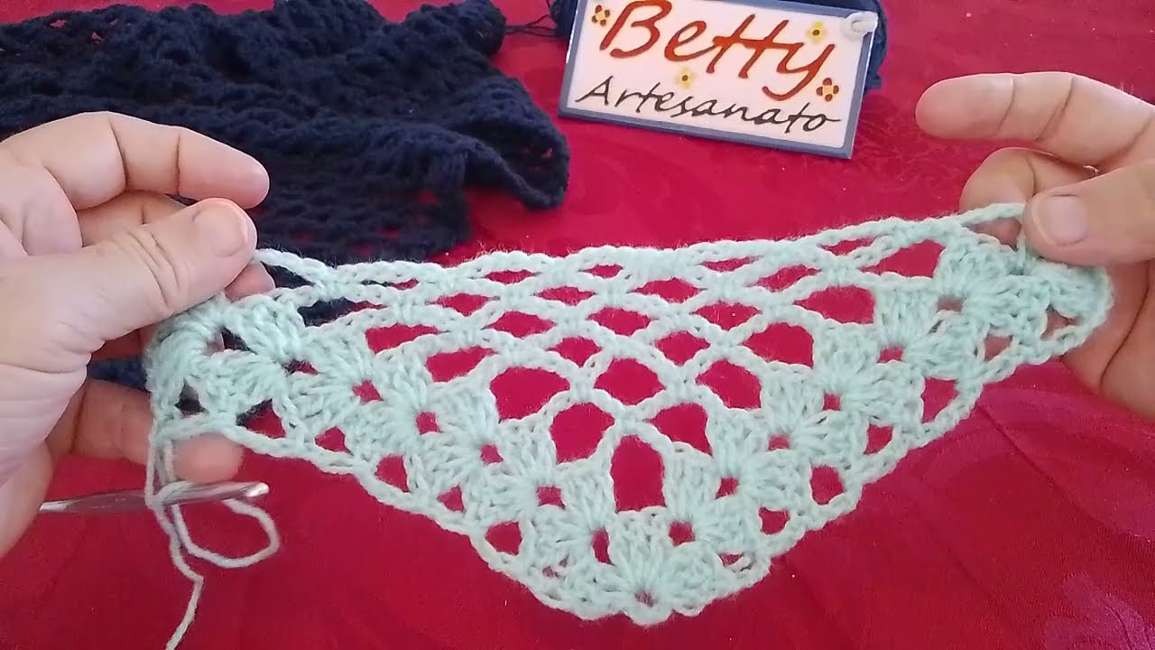 Xale em Crochê, Chal a Crochet, passo a passo Bandana de crochê, Lenço de crochê 