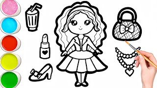 How to draw cute Girl and accessories Easy | Draw, color and paint for kids and beginners