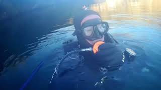 Quarry dive trip using z270 diving machine ventilator and bcd’s, hookah diving, cold water 5c