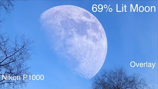 69% Lit Moon in Mucky Skies - Nikon P1000 Camera, No Tracking Mount