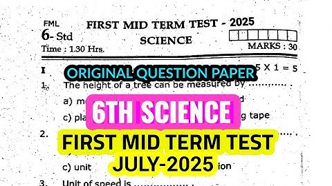 6th std Science First mid term test July-2025 original Question paper 6th science important Question