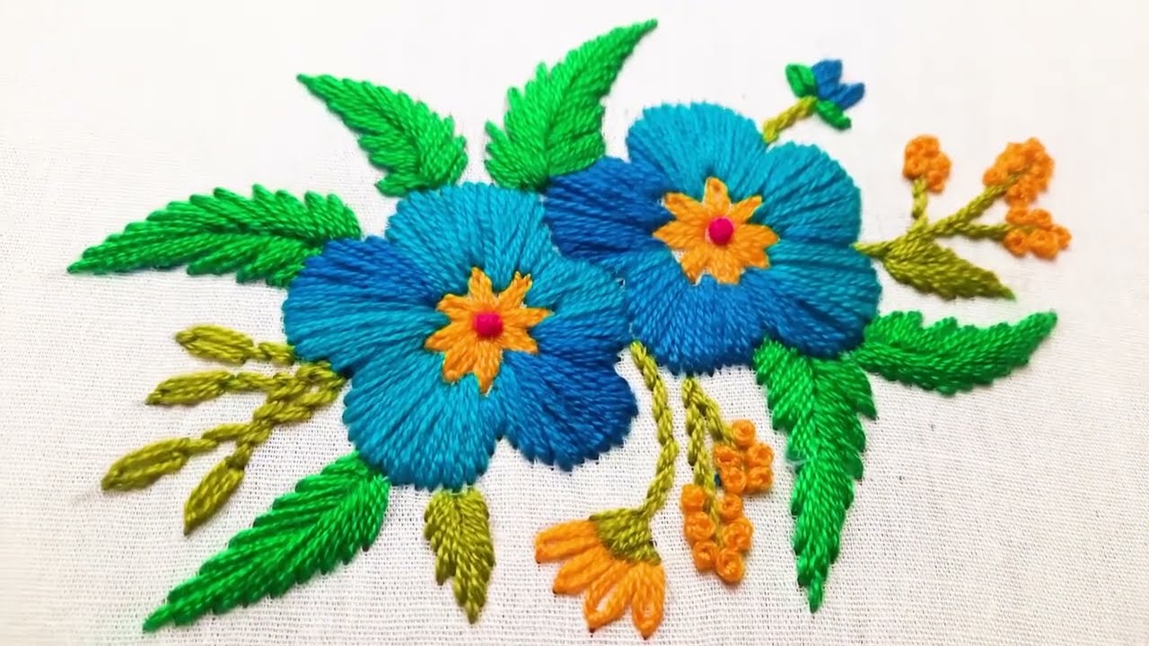 Hand embroidery very beautiful flower design for cushion cover