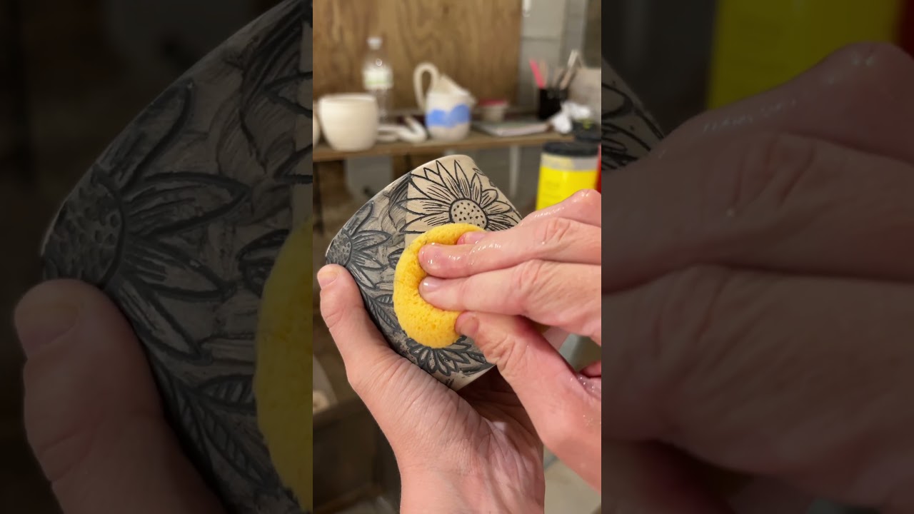 Wiping away underglaze with Mishima pottery technique