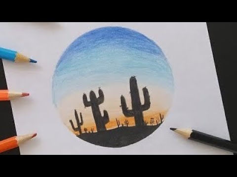 Desenho de Sol sobre Cactos do Deserto para colorir