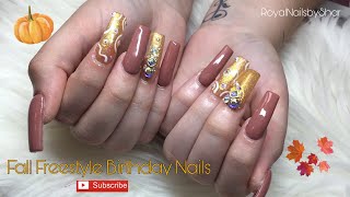 Fall Freestyle Birthday Nails | Long Square Nail Tutorial