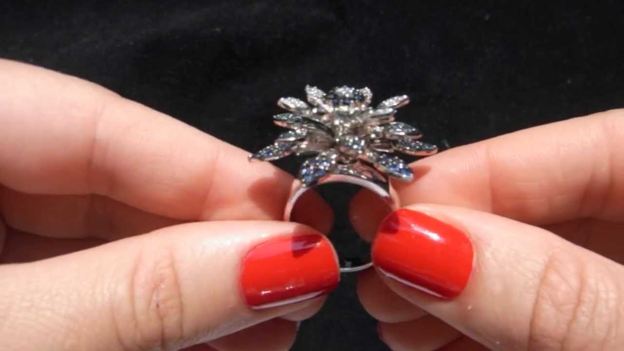 sohojewelers.com EFFY Folding Moving Petals Diamonds Sapphires 14k White Gold Cocktail Ring.AVI