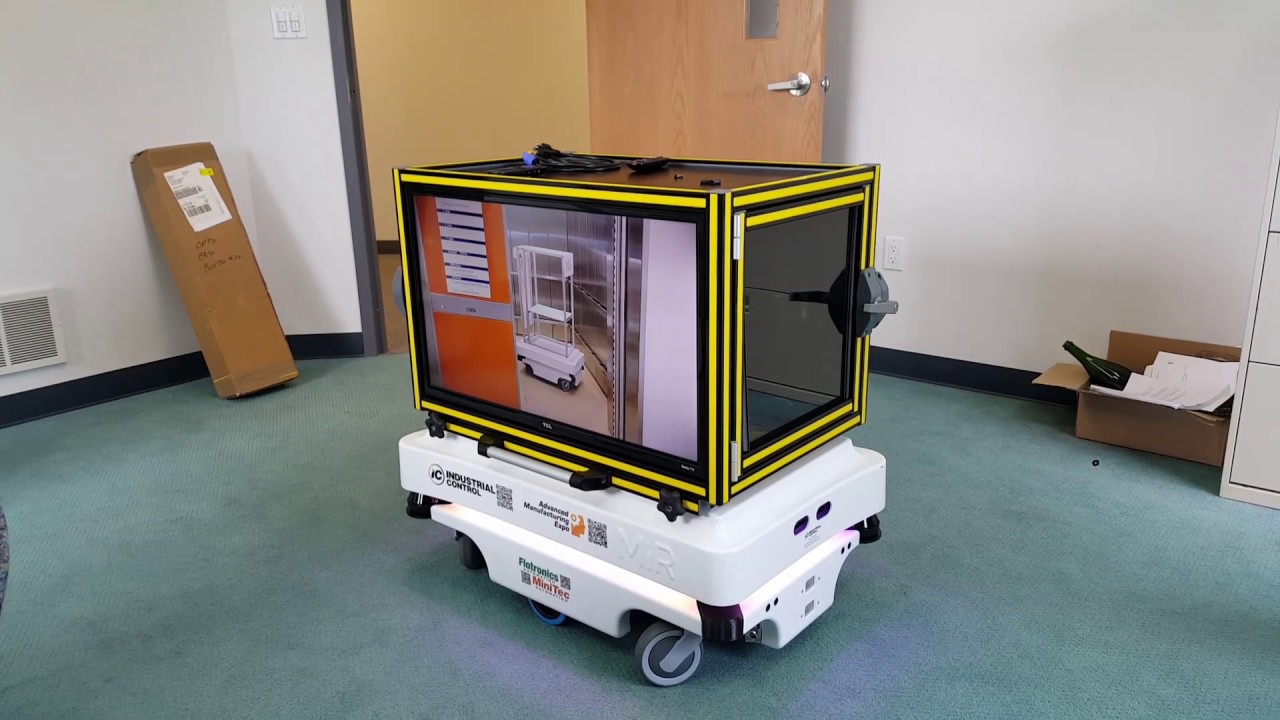 MiR M100 robot with flat screen TV's - YouTube