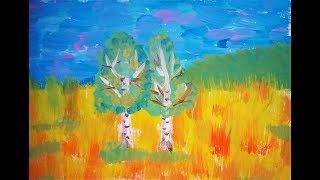 как нарисовать березы и поле для детей как нарисовать березы и поле для детей