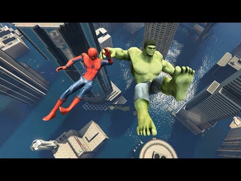 GTA 5 Spiderman vs Big Hulk Funny Ragdoll (Flooded Los Santos) ep.1