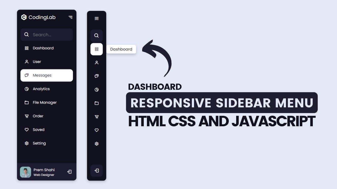 โค้ด ใส่ เพลง html 2022 Update Responsive Side Navigation Bar in HTML CSS And JavaScript | Dashboard Sidebar Menu