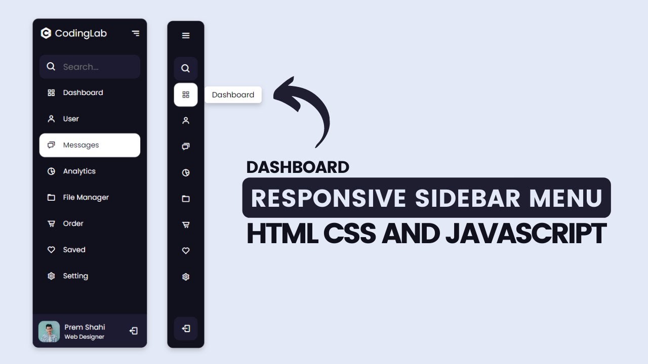 Responsive Side Navigation Bar in HTML CSS And JavaScript | Dashboard Sidebar Menu