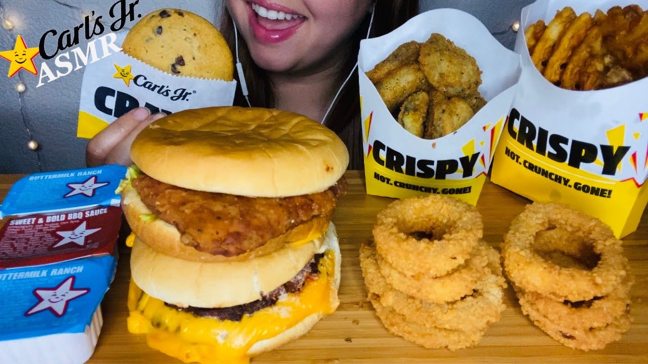 ASMR CARL'S JR SPICY CHICKEN SANDWICH, DOUBLE CHEESEBURGER FEAST ...