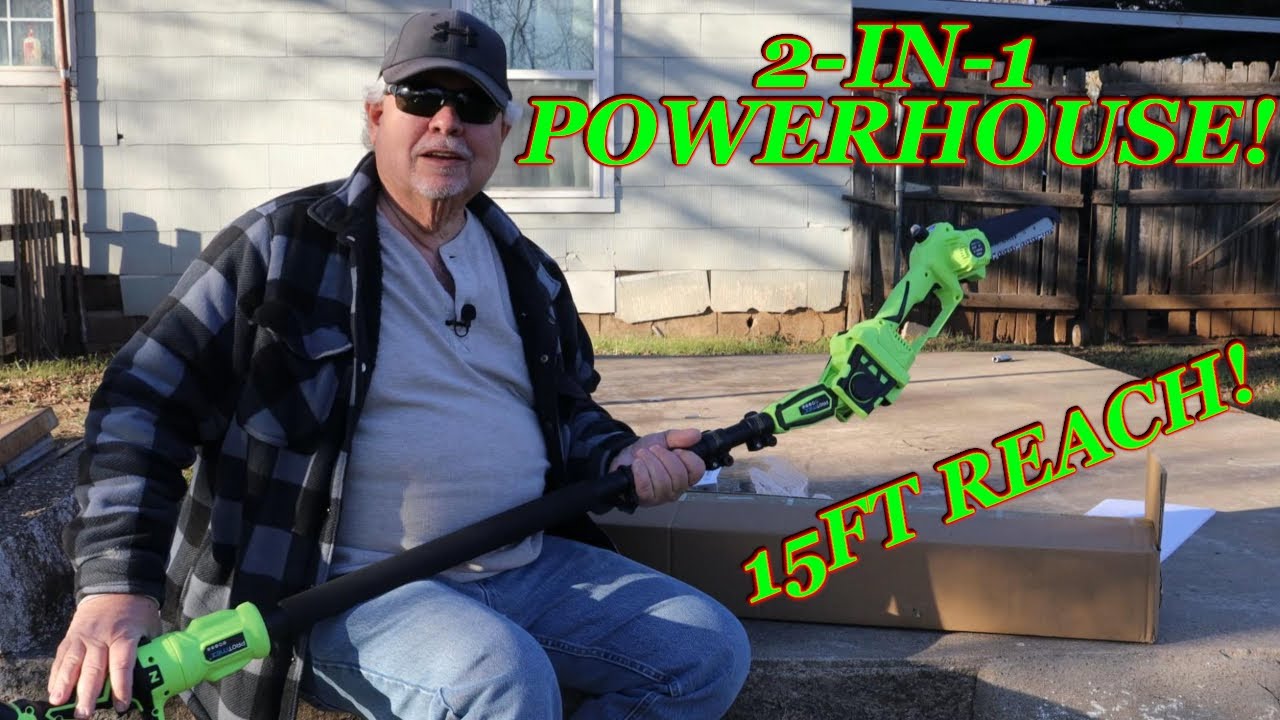 2 in 1 Cordless Pole Saw & Mini Chainsaw – 15FT Reach, 21V Battery, Brushless Motor!