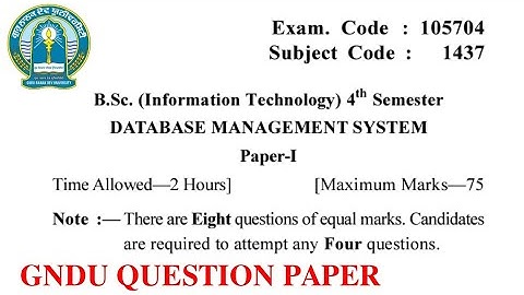 Gndu Bsc IT 4th Semester Database Management System Question Paper || Bsc IT 4th Sem Question Paper