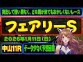 フェアリーS（GⅢ）2026年1月11日（日）中山競馬場11R「フェアリーステークス（G3レース）」について、競馬予想を含む馬券購入のための参考動画。有利な枠や実績のある騎手、レースの特徴などを解説。