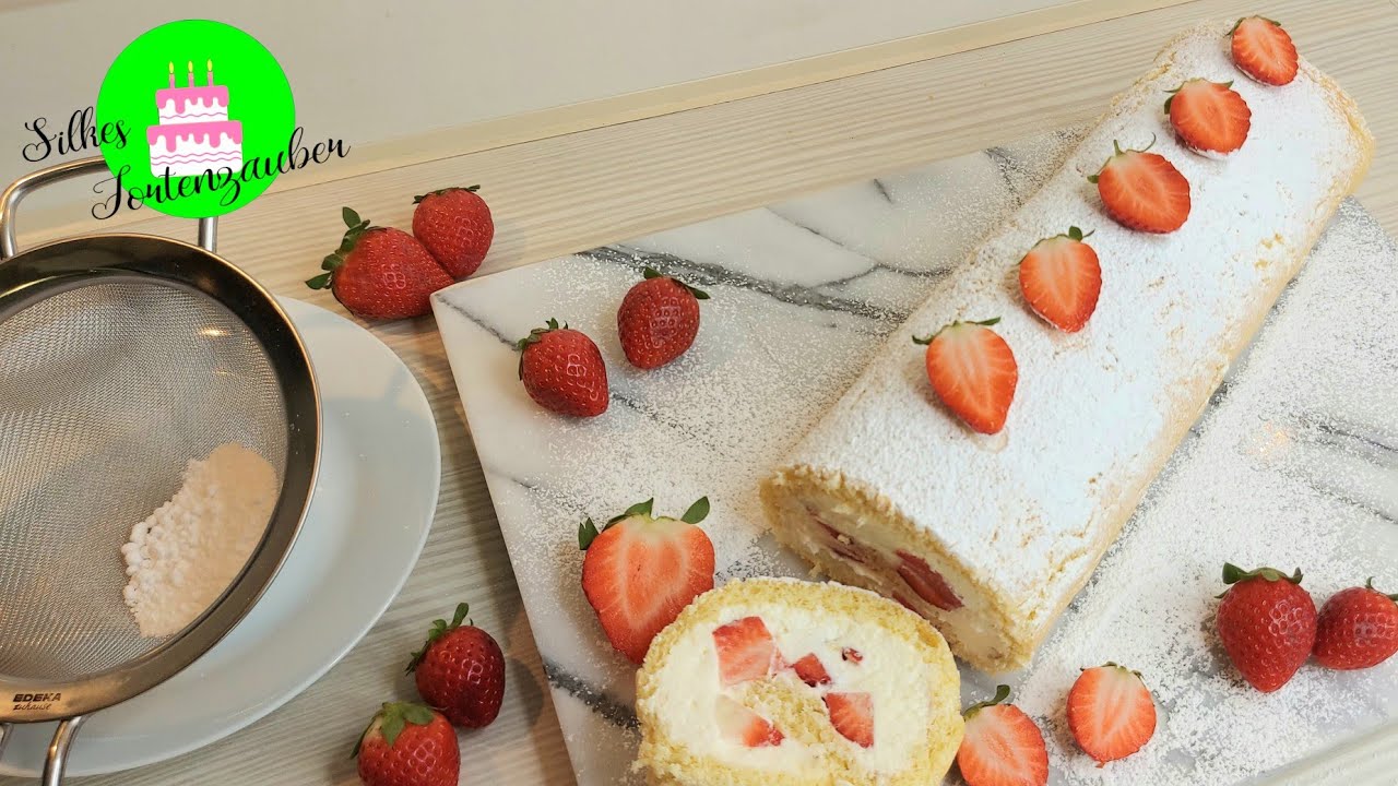 Erdbeerroulade 🍓 Blitzrezept