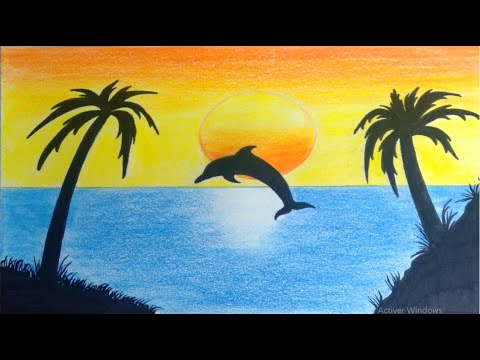 تعليم الرسم تعليم طريقة رسم منظر طبيعي بالالوان الخشبية سهل خطوة بخطوة للمبتدئين سهله رسم سهل